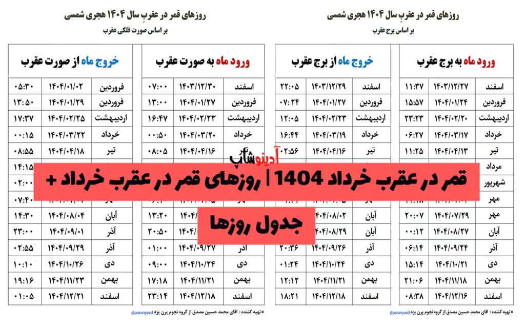 قمر در عقرب خرداد 1404 | روزهای قمر در عقرب خرداد + جدول روزها