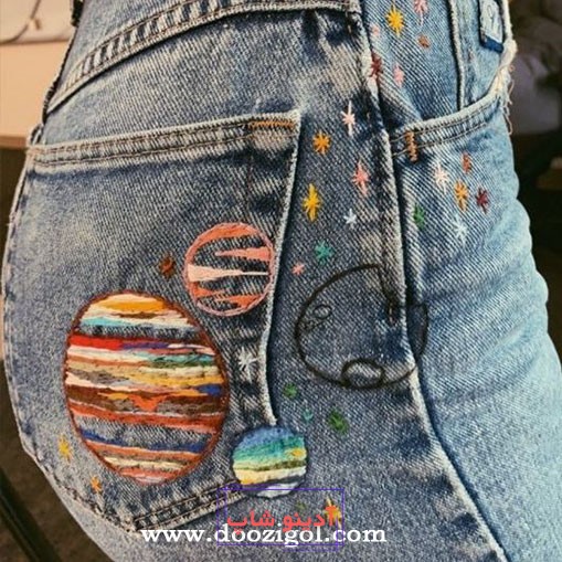 گلدوزی با دست روی شلوار
