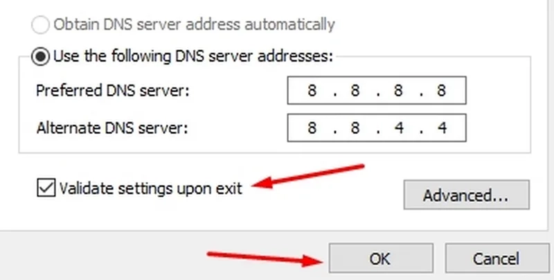 رفع ارور this site can't be reached در ویندوز 7 گزینه Validate settings upon exit