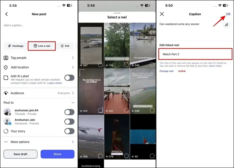 نحوه لینک دادن یک ریلز جدید به ویدیو قبلی یا موجود
