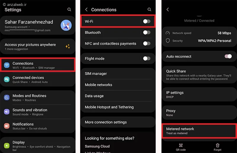 جلوگیری از آپدیت گوشی سامسونگ با تنظیمات Wi-Fi Metered Connection
