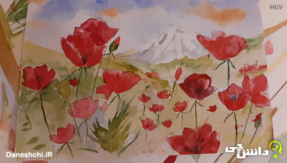 نقاشی آبرنگ گل HGV