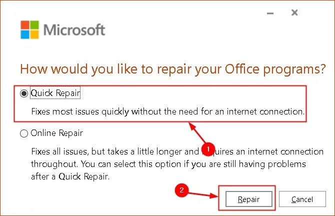 رفع ارور برنامه افیس با رپیر یا تعمیر کردن
