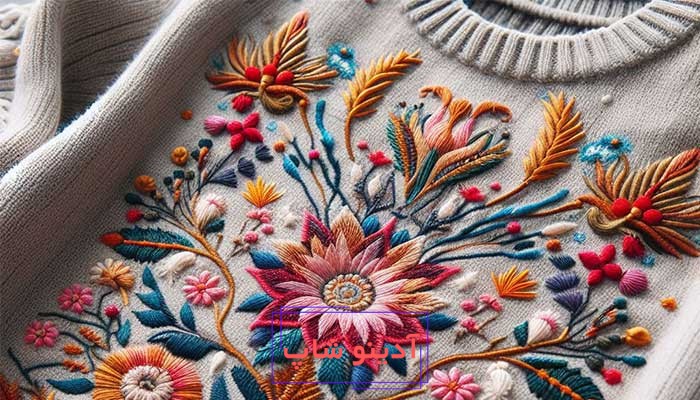 آموزش گلدوزی با کاموا روی بافتنی