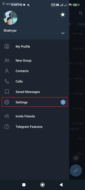 Settings تلگرام