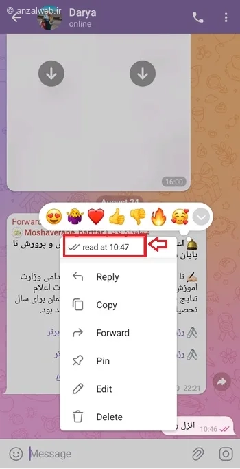 زمان خوانده شدن پیام در تلگرام