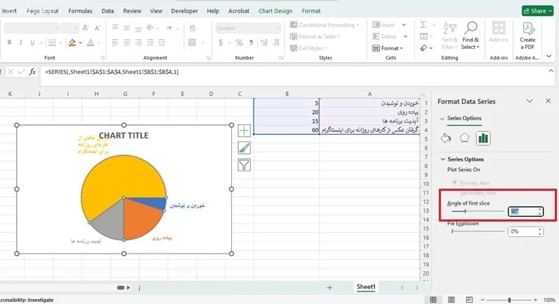 تغییر جهت نمودار در اکسل