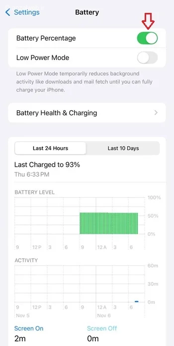 فعال کردن Battery percentage برای ارور Unverified باتری آیفون