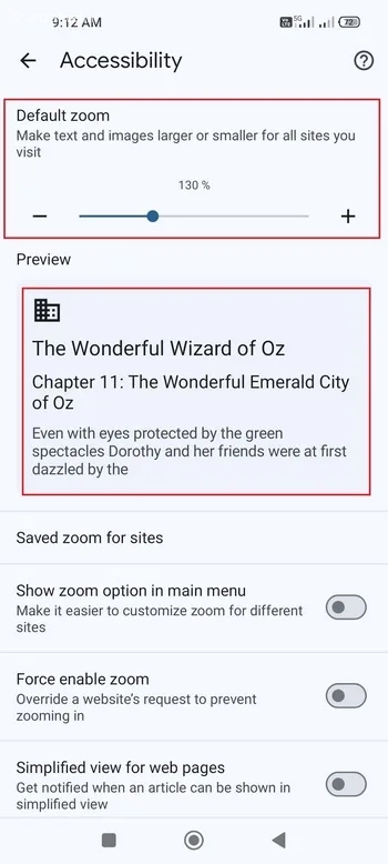 بزرگ کردن متن کروم اندروید