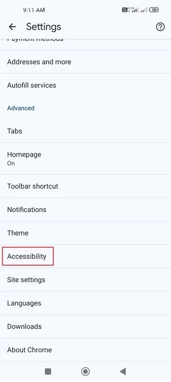 گزینه Accessibility