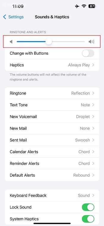 بخش Ringer and Alerts