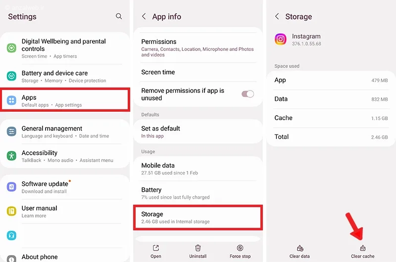 جلوگیری از باز شدن ناگهانی تبلیغات اینستاگرام با حذف کش اینستاگرام