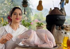 بوقلمون کبابی با رب آلو و نان تنوری خوشمزه