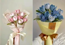 دسته گل بافتنی جذاب و زیبا