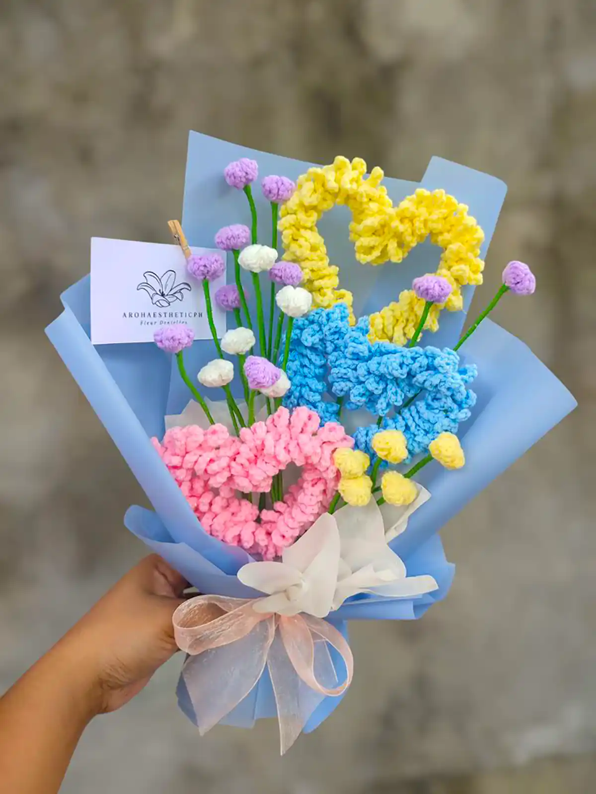 دسته گل بافتنی جذاب و زیبا