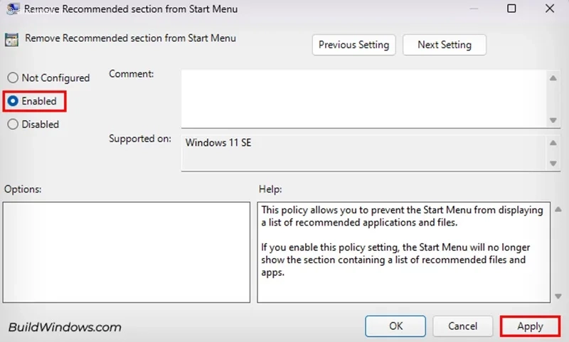حذف پیشنهادات یا Recommended در ویندوز 11