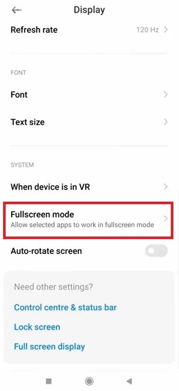 حالت تمام صفحه برنامه‌ ها در شیائومی