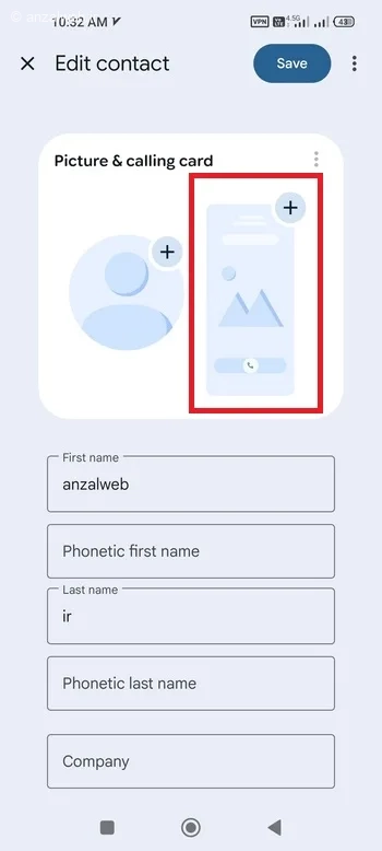 بخش Picture and Calling Card