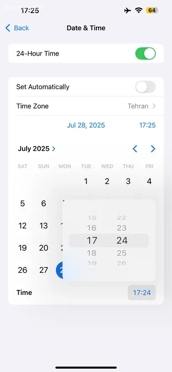 تاریخ و ساعت را دستی تنظیم کنید