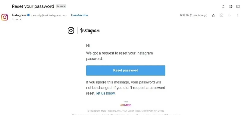 دکمه دکمه Reset Password ایمیل