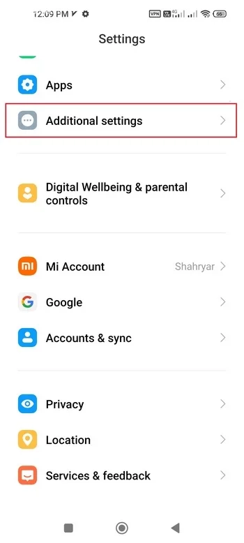 بخش Additional Settings