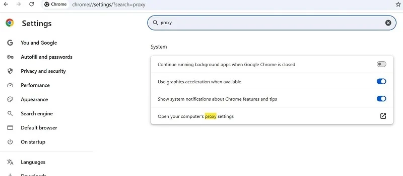 گزینه Open your computer's proxy settings