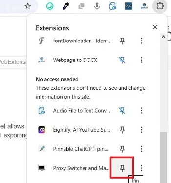 فعال کردن افزونه Proxy Switcher and Manager کروم