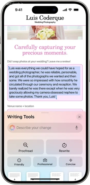 Writing Tools در هوش مصنوعی ایفون ۱۳