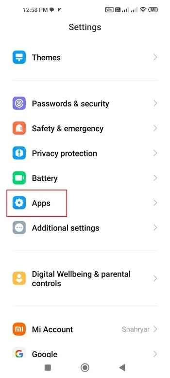 بخش برنامه‌ ها یا Apps