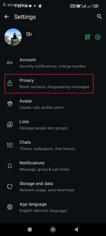 بخش Privacy