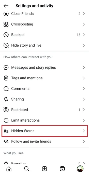 تنظیمات اکسپلور اینستاگرام