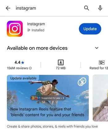آپدیت کردن اینستاگرام سرچ اینستاگرام کار نمیکنه