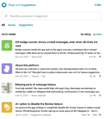 گزارش باگ‌ سایت پشتیبانی تلگرام