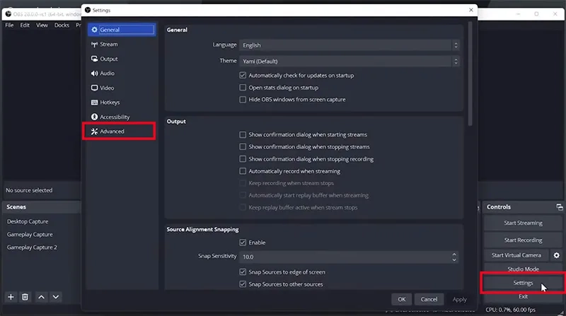 تنظیمات پیشرفته OBS Studio