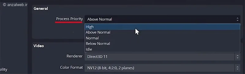 تغییر تنظیمات Priority Process