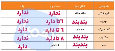 جدول صفحه ۹۵ علوم چهارم