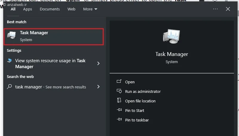 باز کردن Task Manager