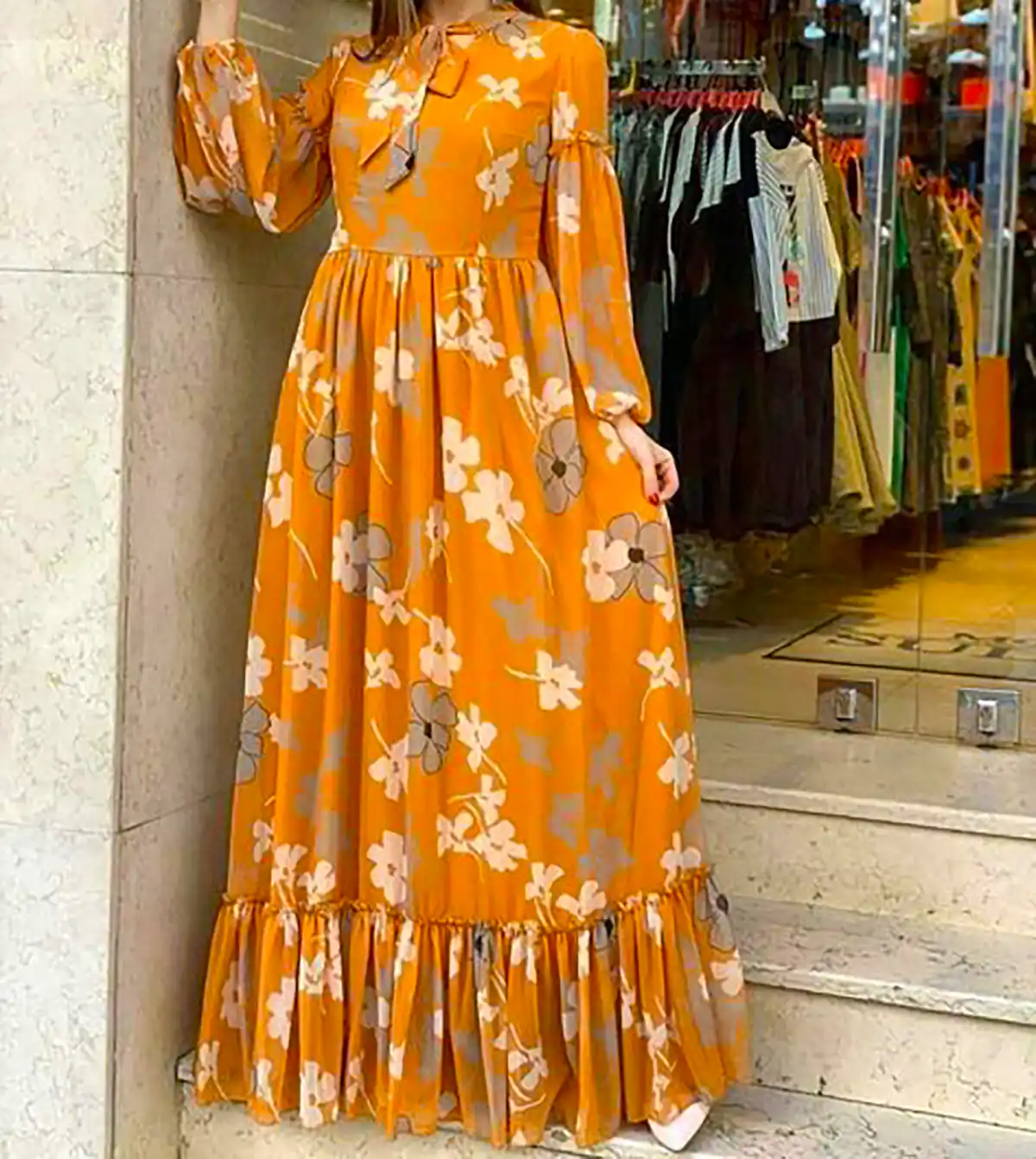پیراهن نخی گلدار زنانه