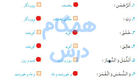جواب کار در کلاس صفحه ۱۲ درس دوم قران پنجم