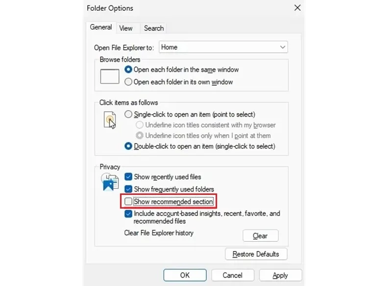 حذف recommended در ویندوز 11