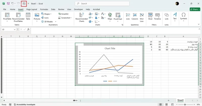 تغییر جهت محور نمودار در اکسل