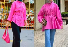 شومیز مانتویی صورتی شیک