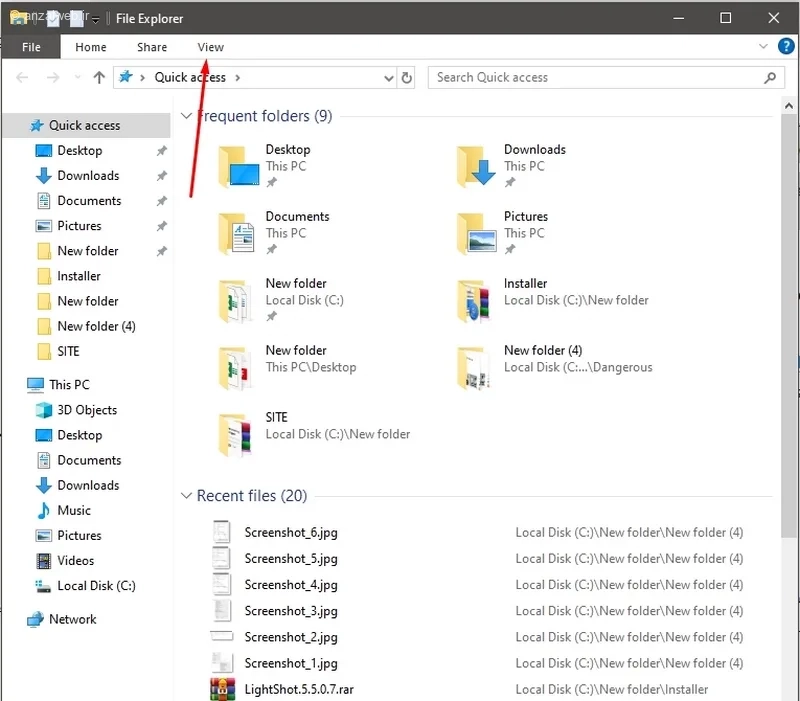 مخفی کردن پوشه در ویندوز 10 پنجره File Explorer