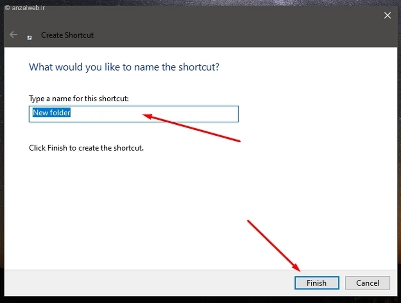 ک میانبر برای پوشه مخفی کردن پوشه در ویندوز 10