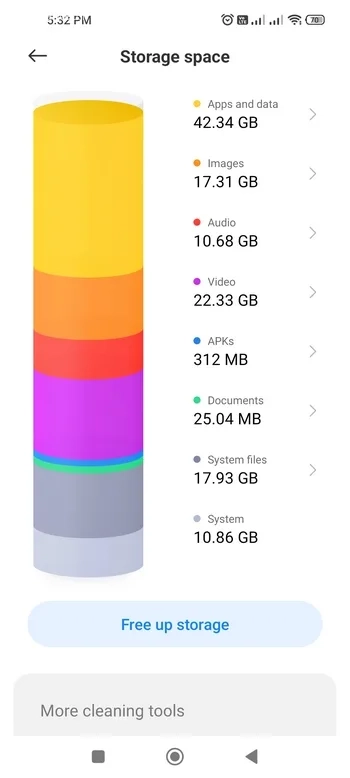 دکمه Free up Storage