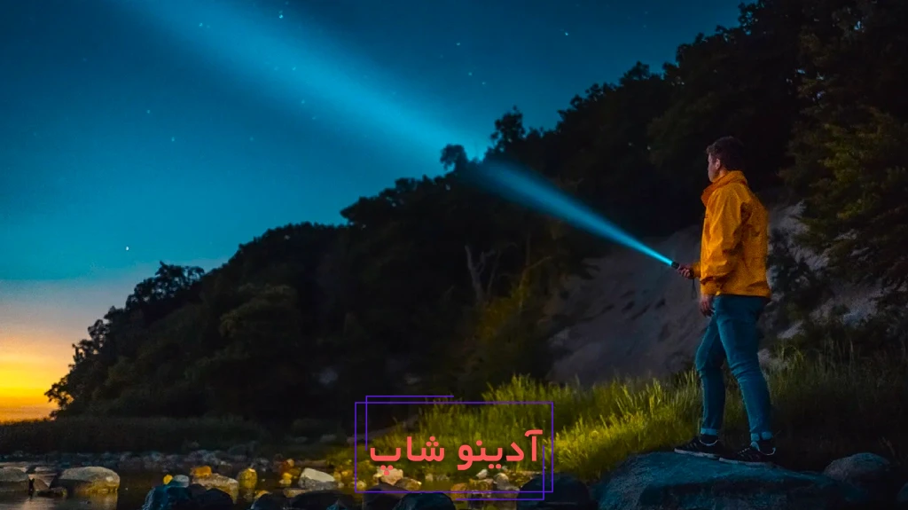 فردی با چراغ قوه در شب