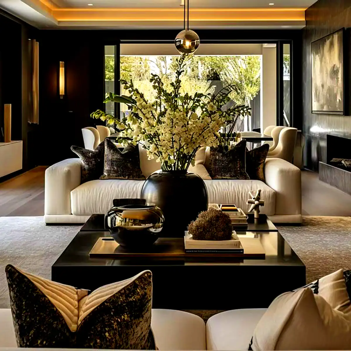 چیدمان سیاه سفید پذیرایی