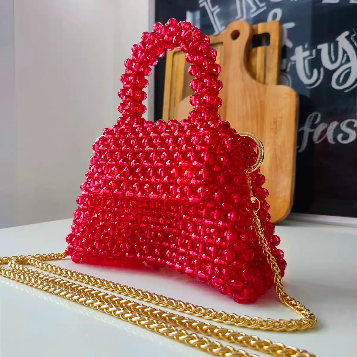 کیف دستی قرمز کریستالی