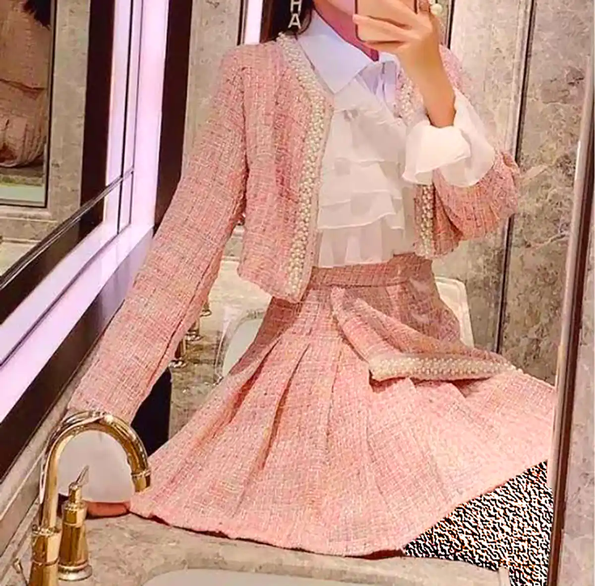 کت و دامن صورتی دخترونه