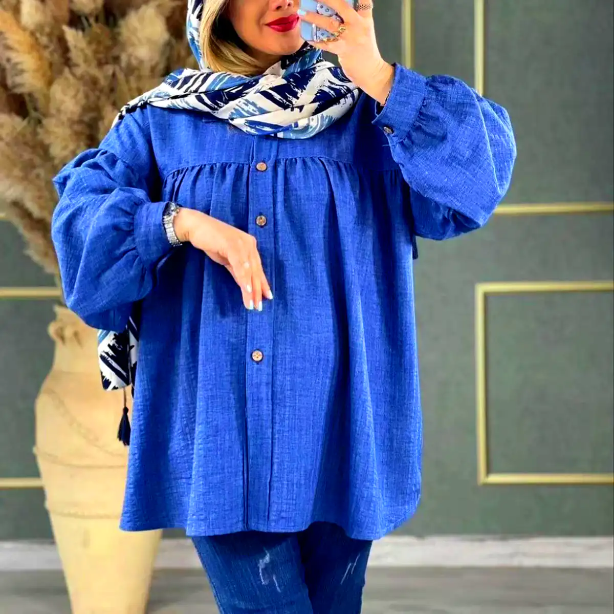 مانتو نخی آبی زنانه